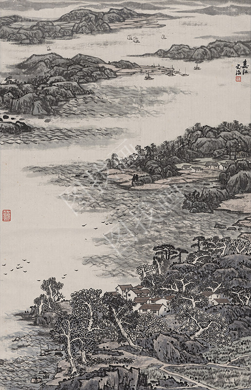 近现代 宋文治 山水娄江图轴 30x46cm